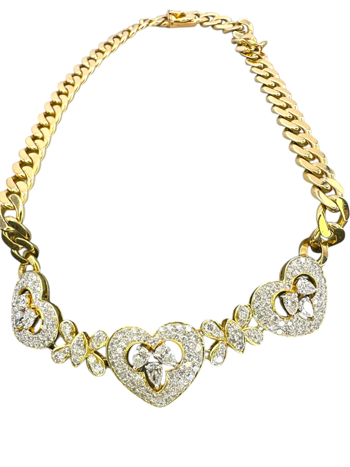 18k Diamond Heart Curb Collar Necklace
