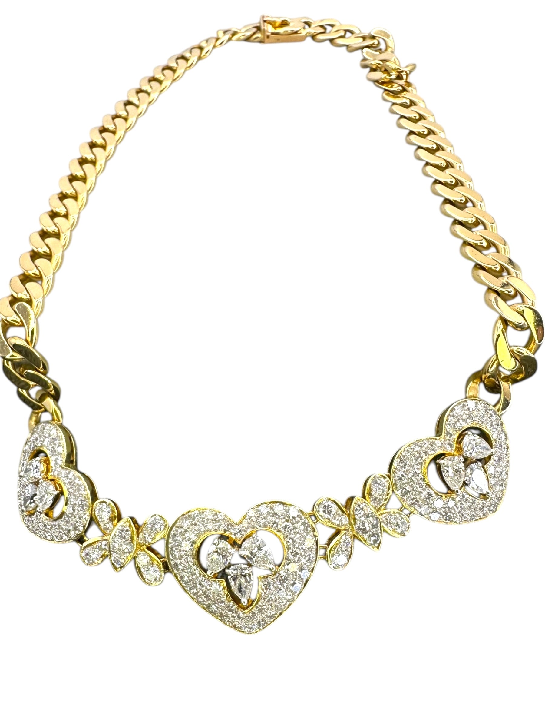 18k Diamond Heart Curb Collar Necklace