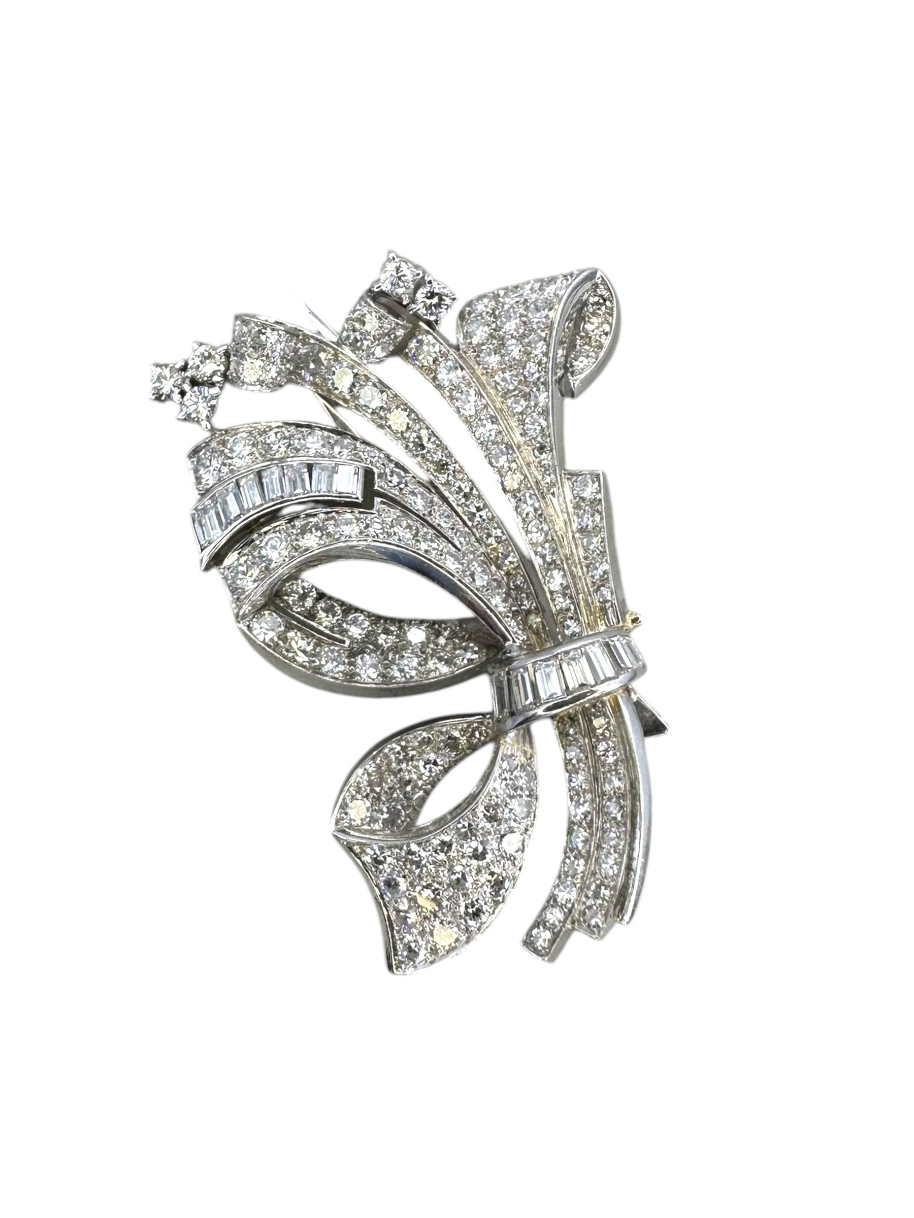 Platinum Diamond Bow Fur Clip Brooch