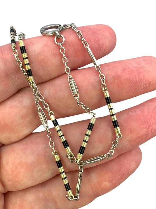 14k White Gold Enamel Watch Chain