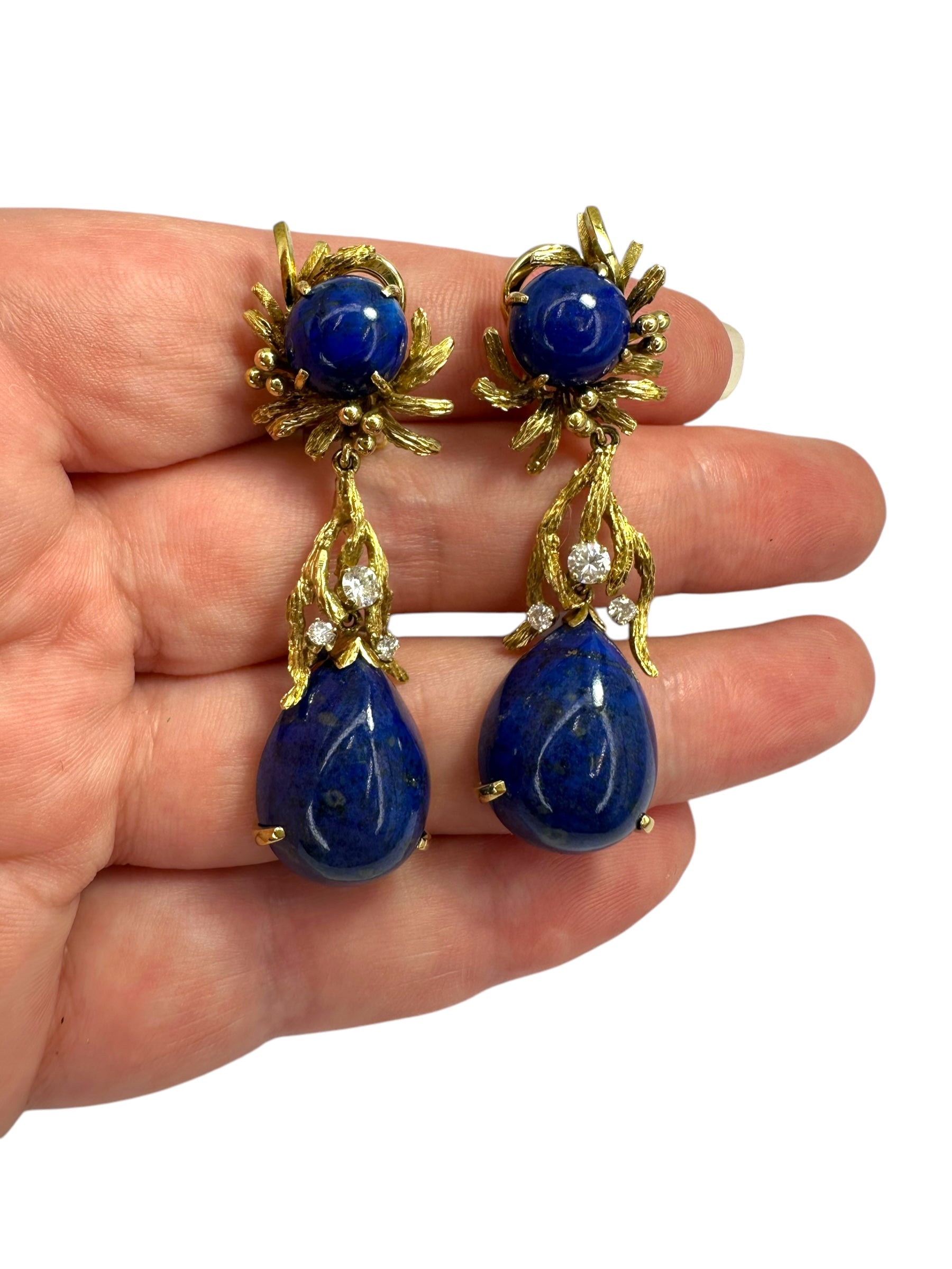 14k Lapis Diamond Drop Clip On Earrings