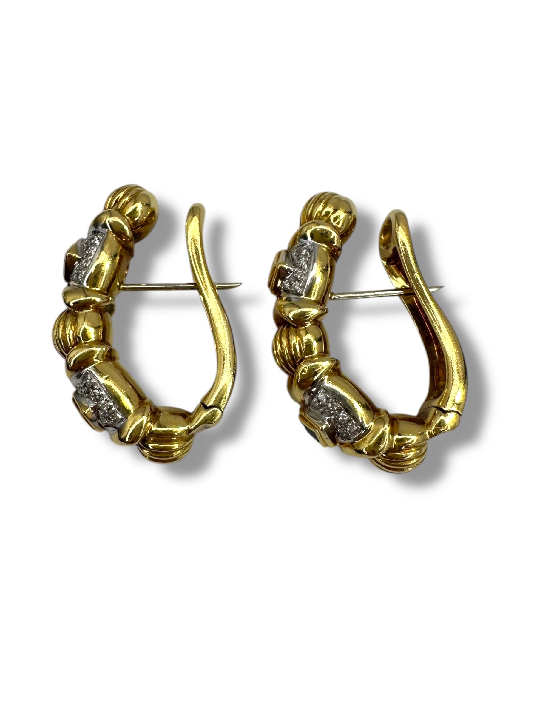 18k Emerald Diamond Hoop Earrings