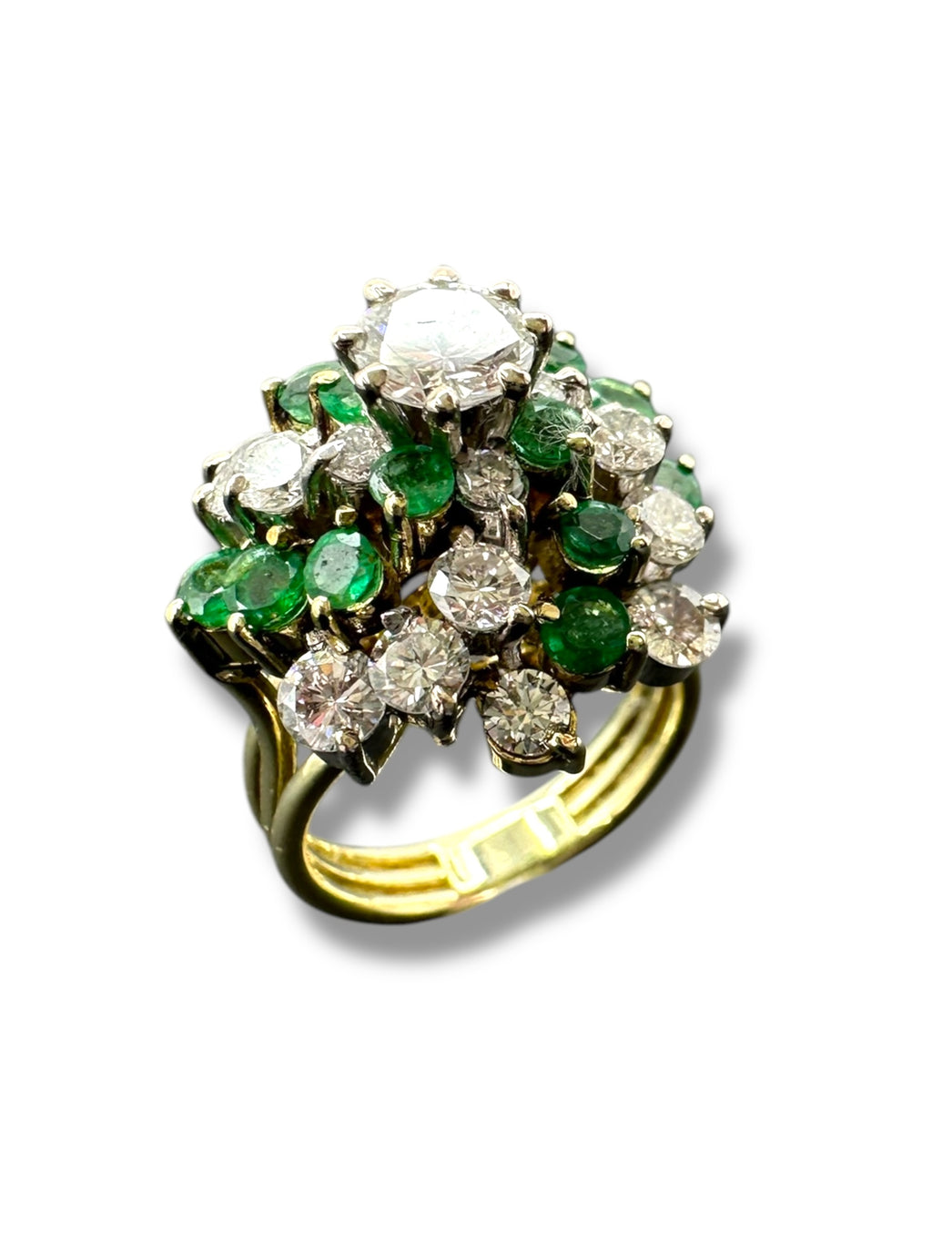 14k Emerald Diamond Swirl Cluster Ring