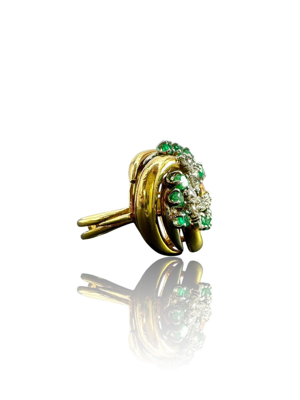 18k Emerald Diamond Swirl Ring
