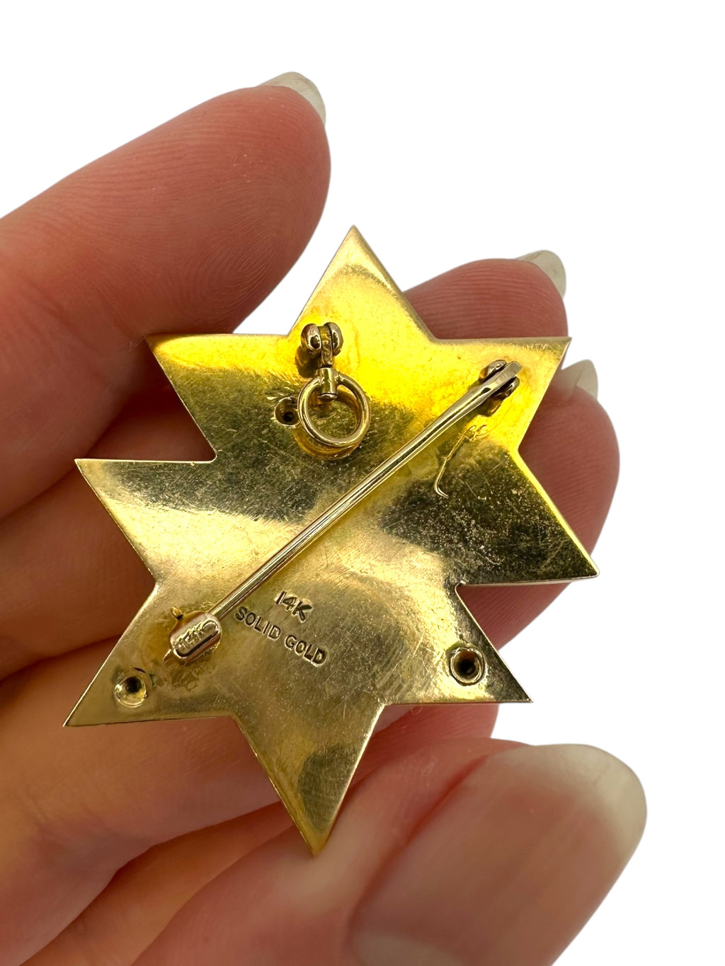 14k Enamel Double Star Diamond Brooch/ Pendant