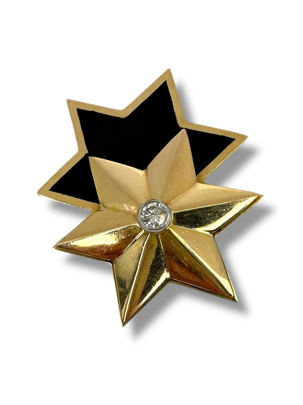 14k Enamel Double Star Diamond Brooch/ Pendant