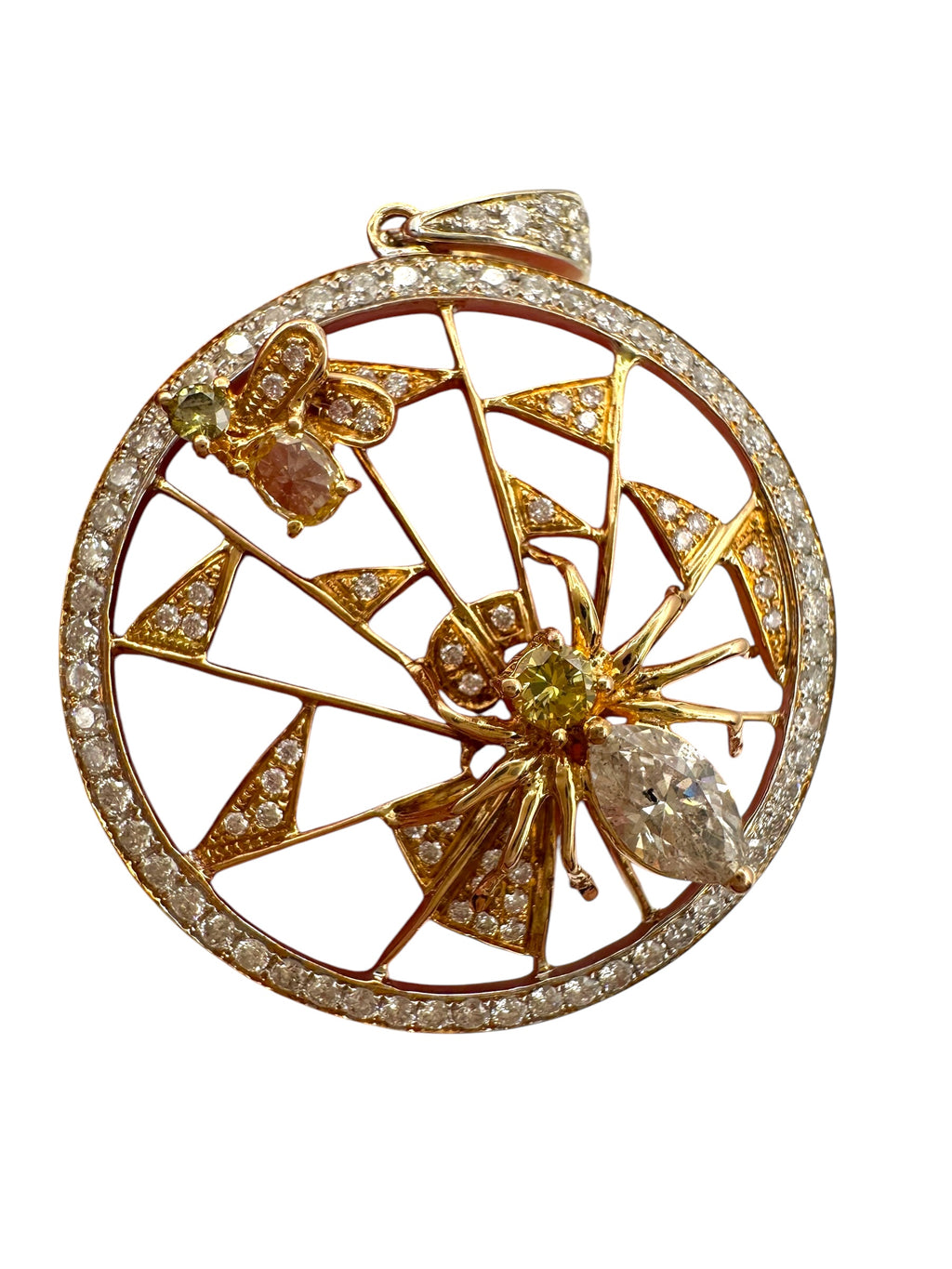 18k Spider & Fly Diamond Pendant