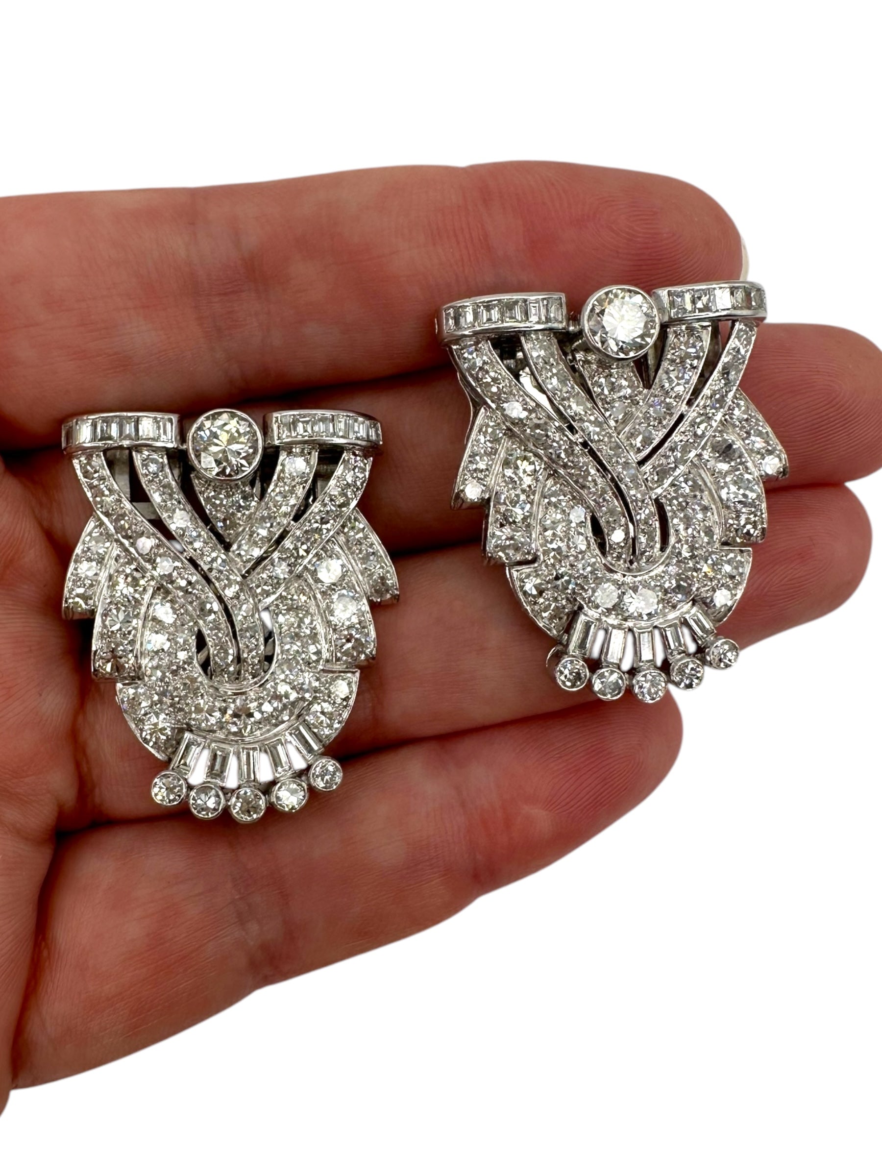 Platinum Diamond Dress Clips/ Double Brooch