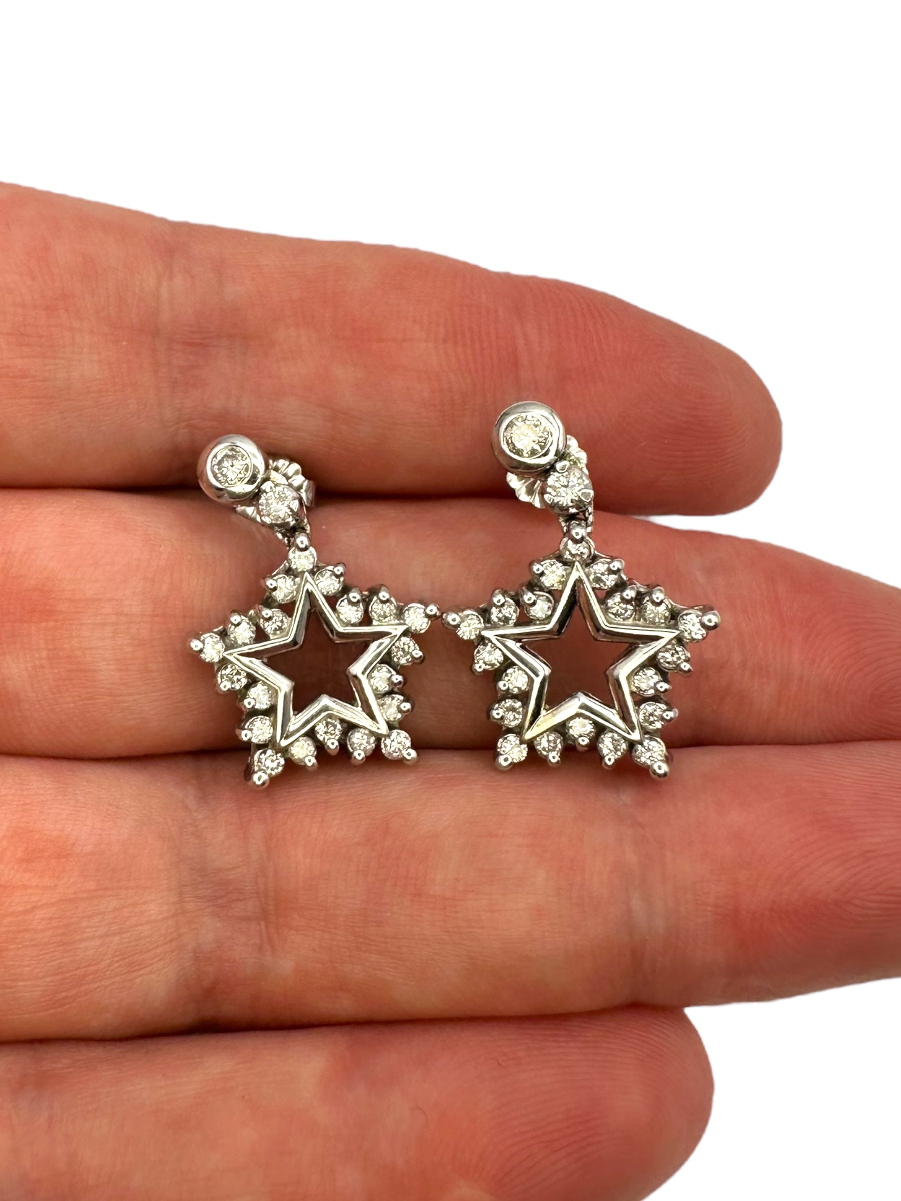14k Diamond Star Dangle Earrings