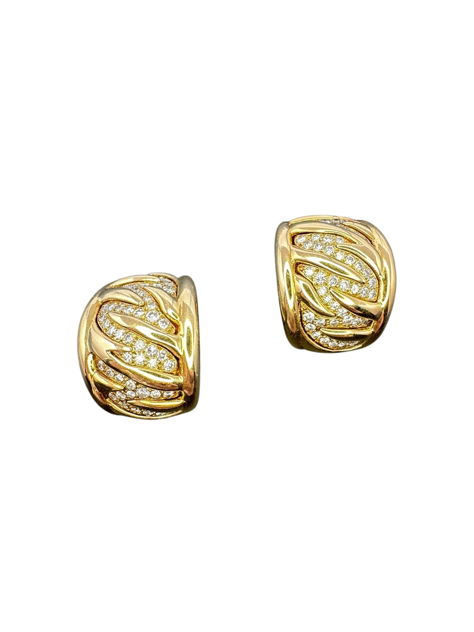 18k Tiger Stripe Diamond Huggie Ear Clips