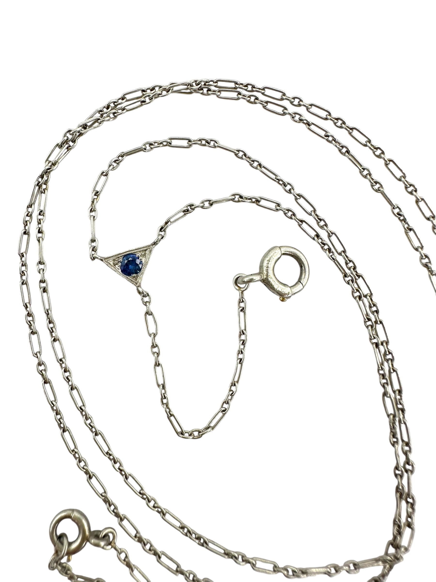 Art Deco Platinum Sapphire Lavaliere Necklace