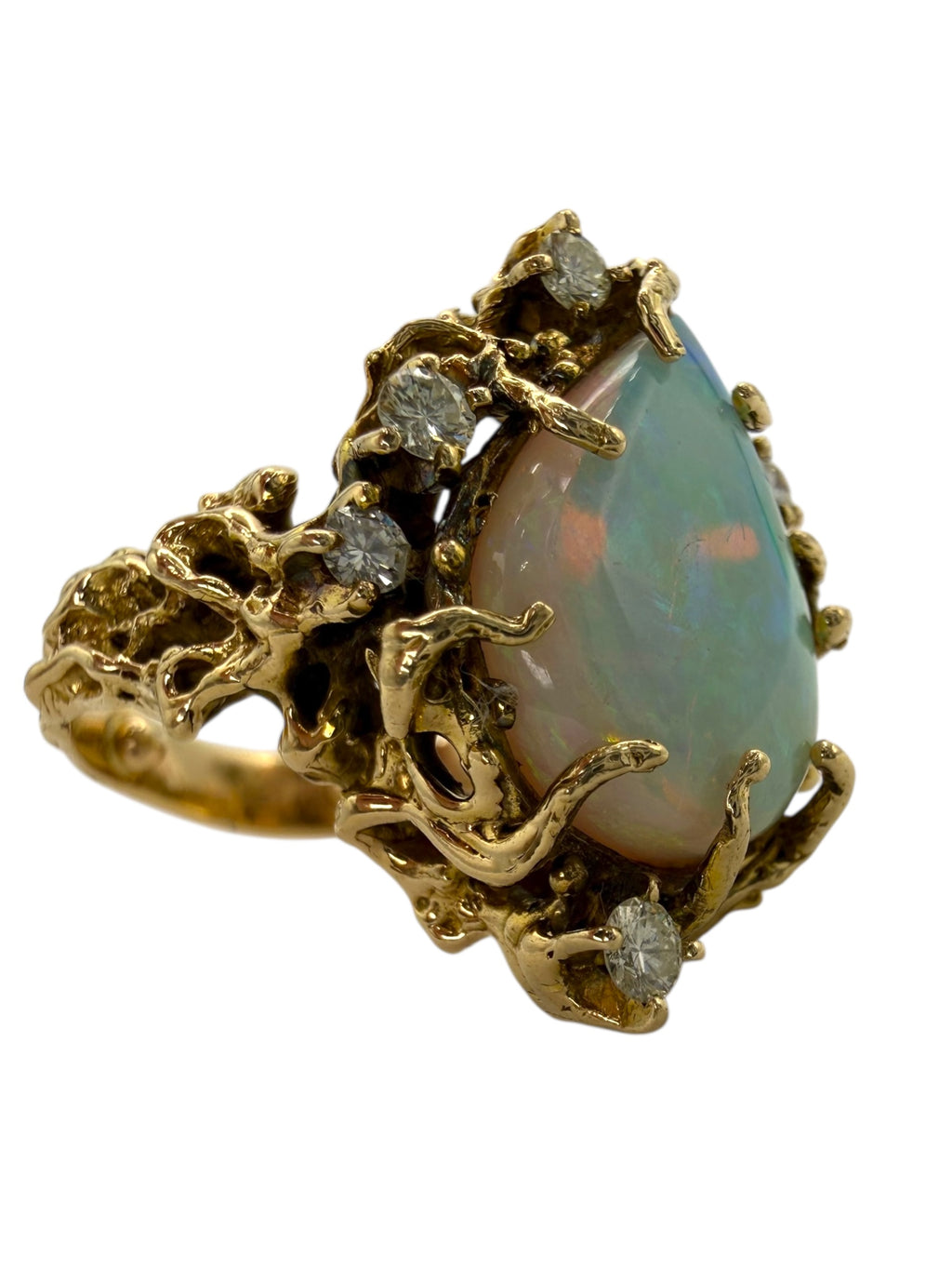 14k Opal Diamond Brutalist Ring