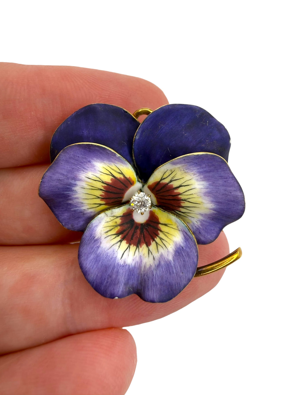 18k Enamel Diamond Pansy Pendant/Brooch