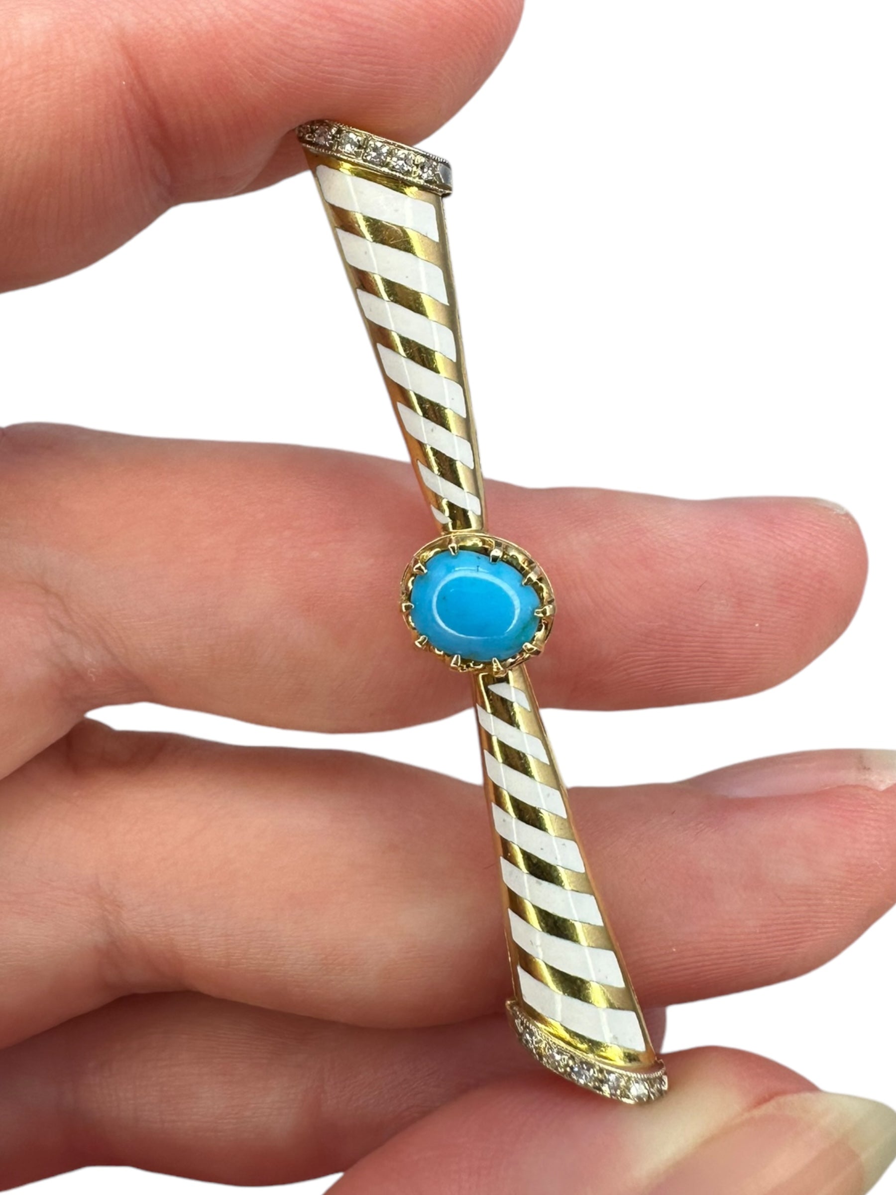 18k Enamel Diamond Turquoise Pin