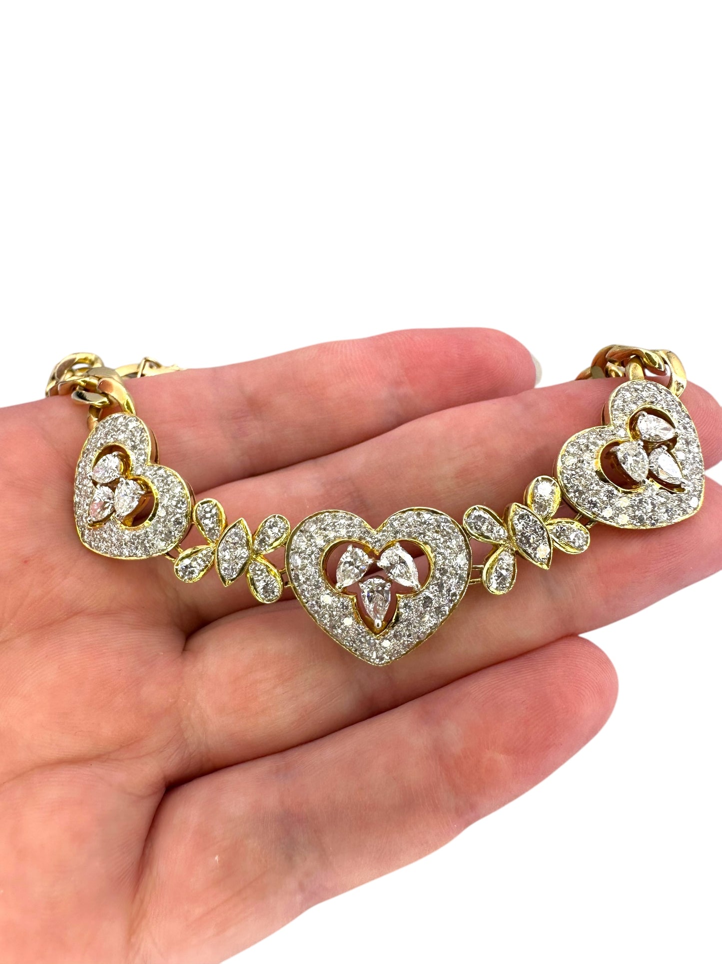 18k Diamond Heart Curb Collar Necklace