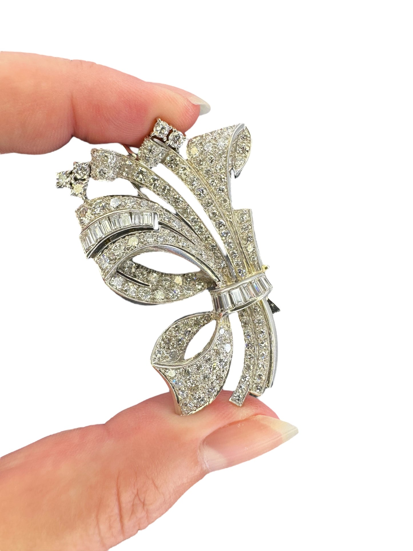 Platinum Diamond Bow Fur Clip Brooch