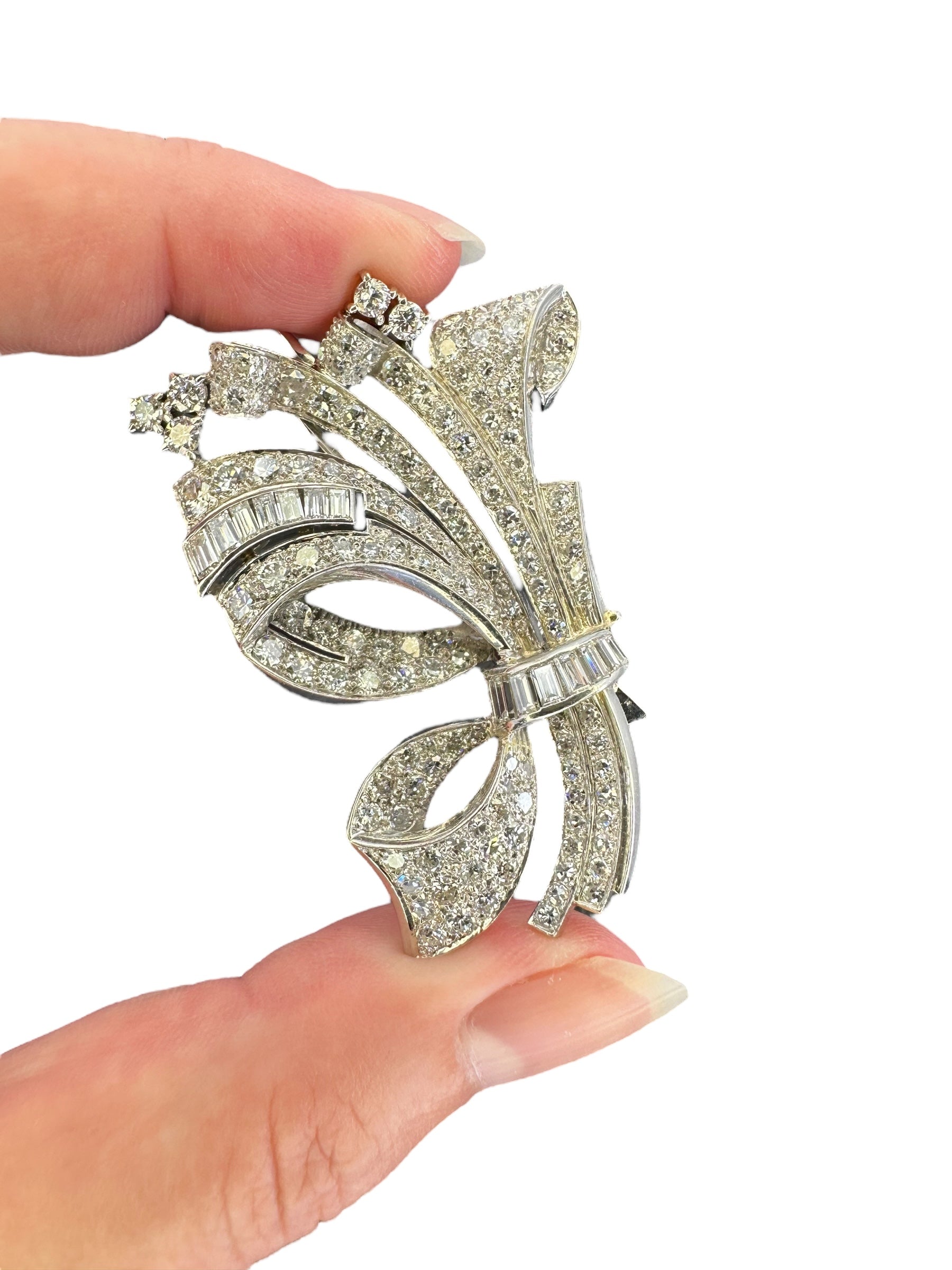 Platinum Diamond Bow Fur Clip Brooch