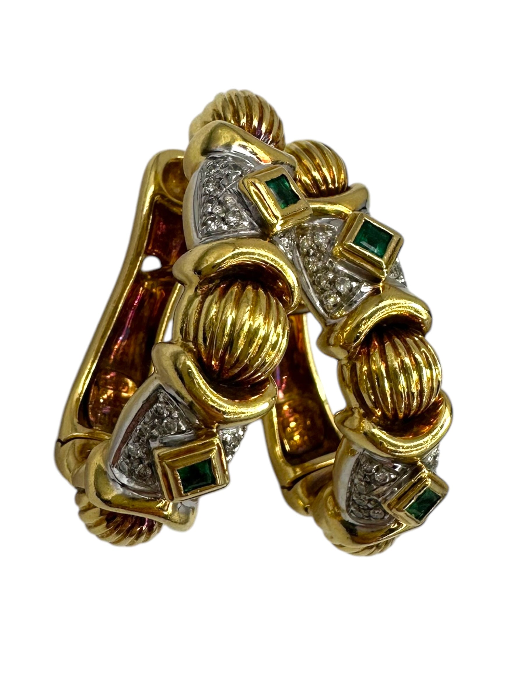 18k Emerald Diamond Hoop Earrings
