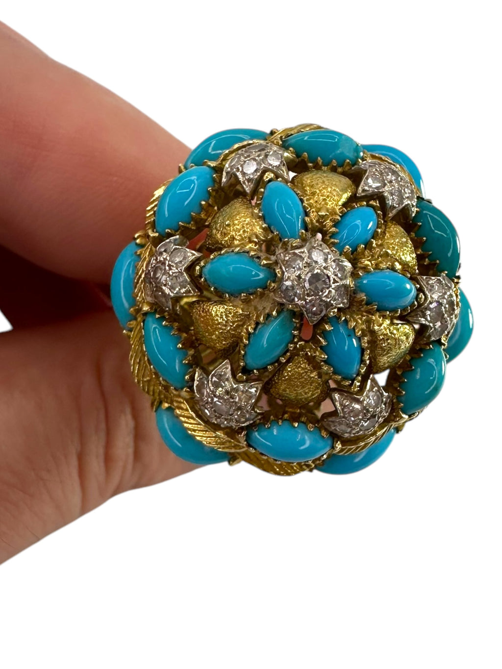 18k Turquoise Diamond Bombe Ring