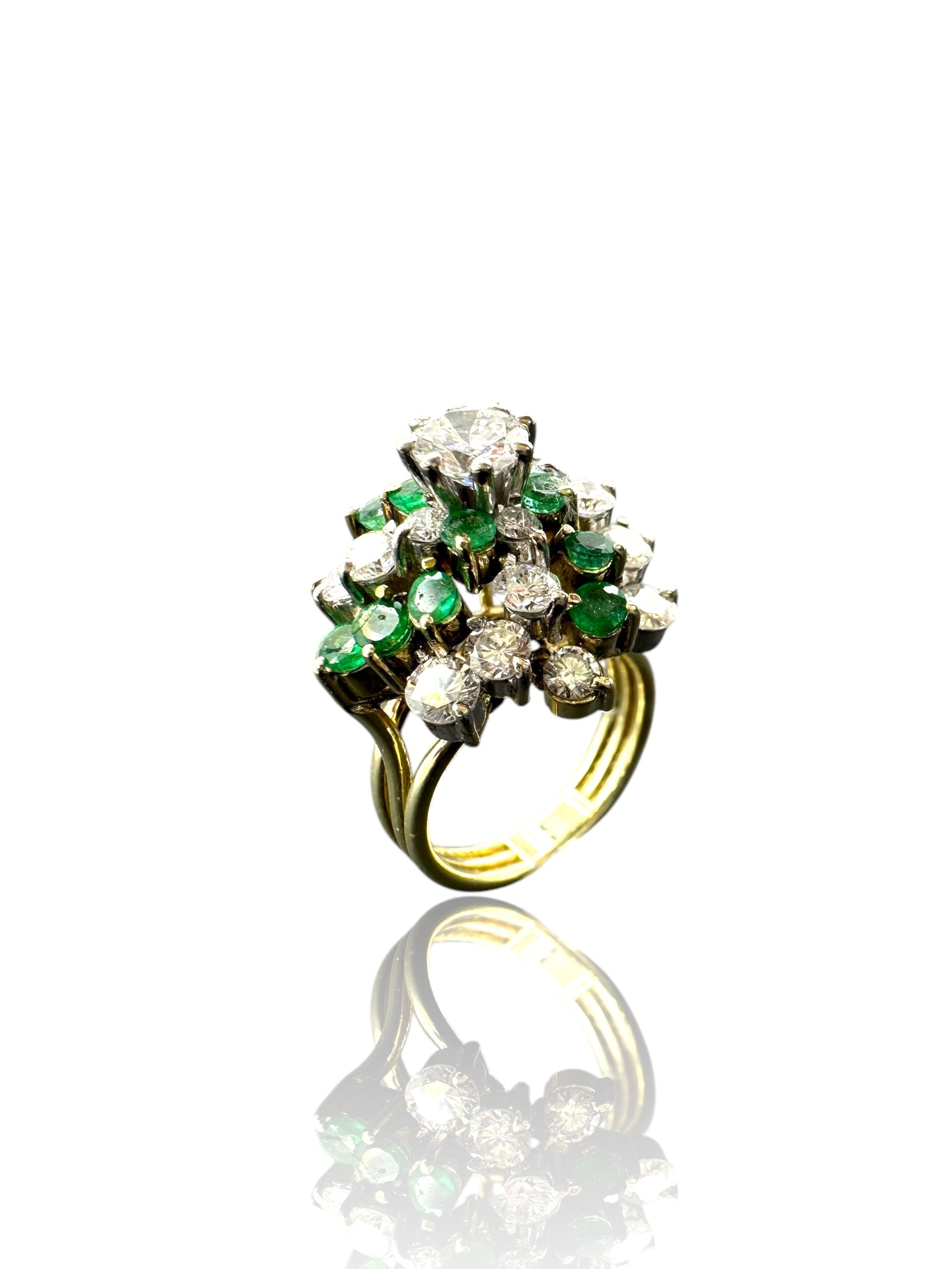 14k Emerald Diamond Swirl Cluster Ring
