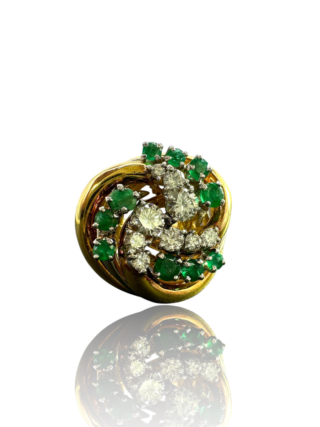18k Emerald Diamond Swirl Ring