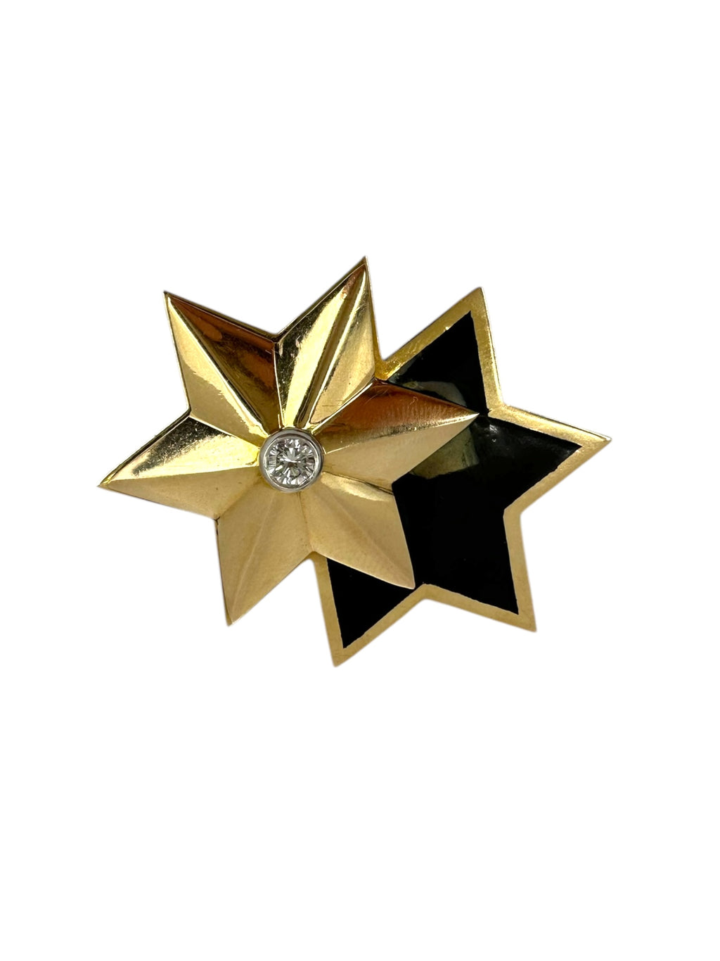 14k Enamel Double Star Diamond Brooch/ Pendant