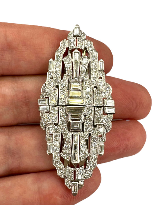 Platinum Double Clip Diamond Brooch
