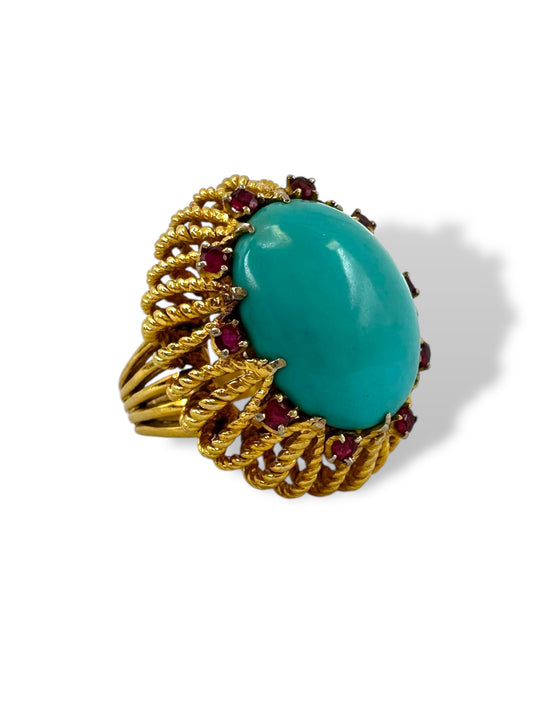 18k Turquoise Ruby Cocktail Ring