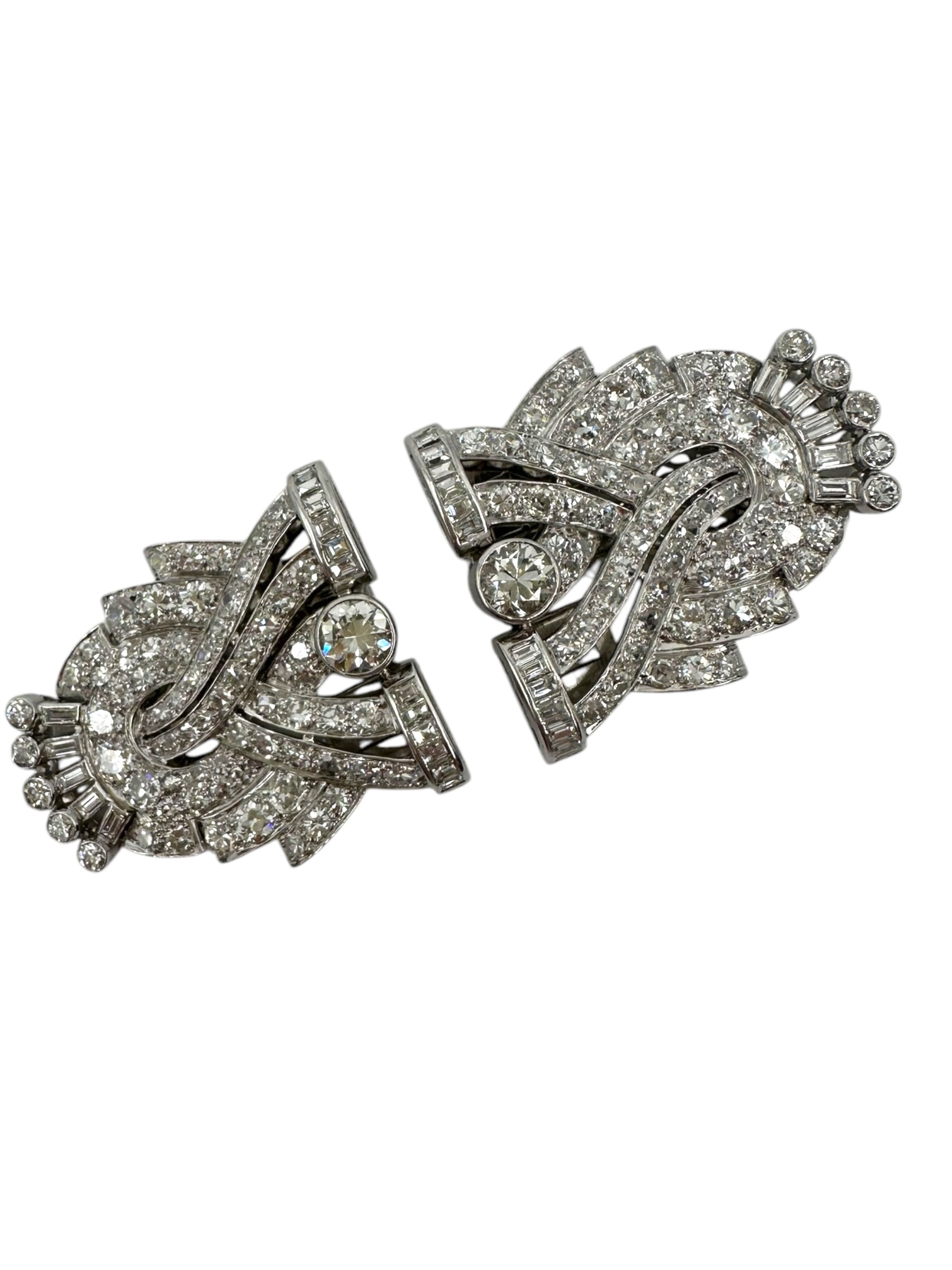Platinum Diamond Dress Clips/ Double Brooch