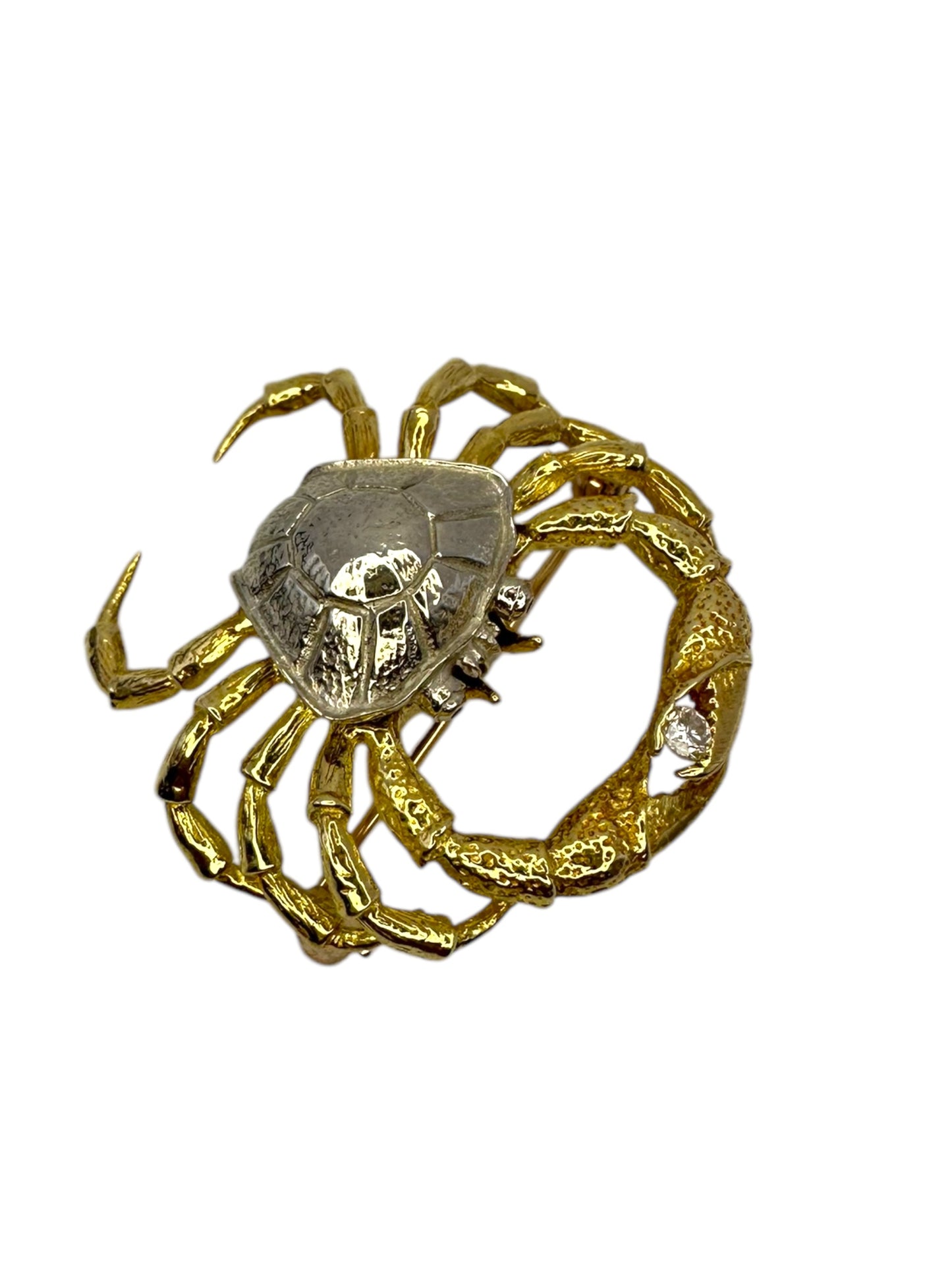 18k Two Tone Crab Brooch