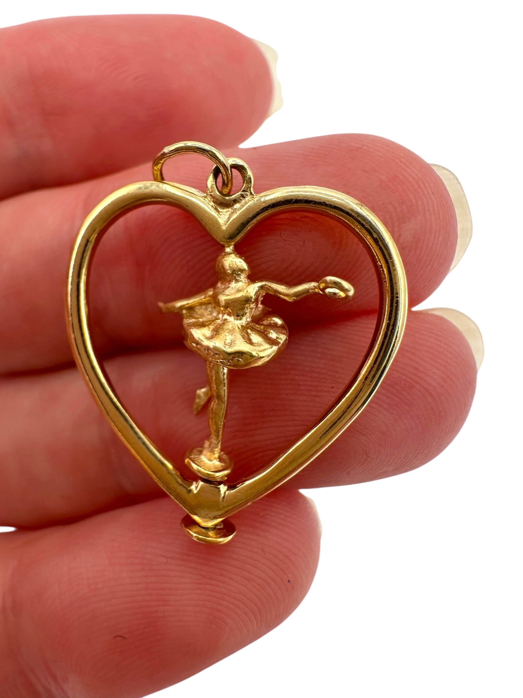 14k Heart Ballerina Spinning Pendant