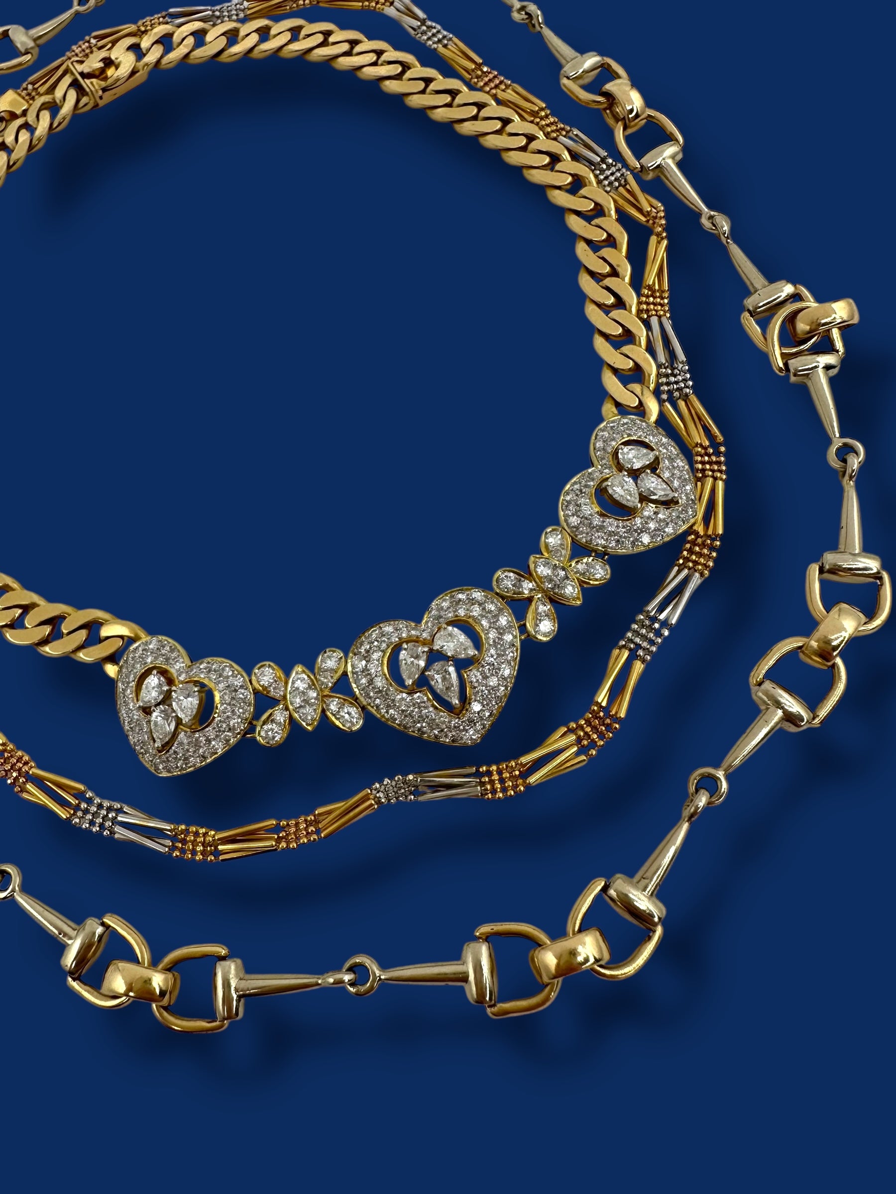 18k Diamond Heart Curb Collar Necklace