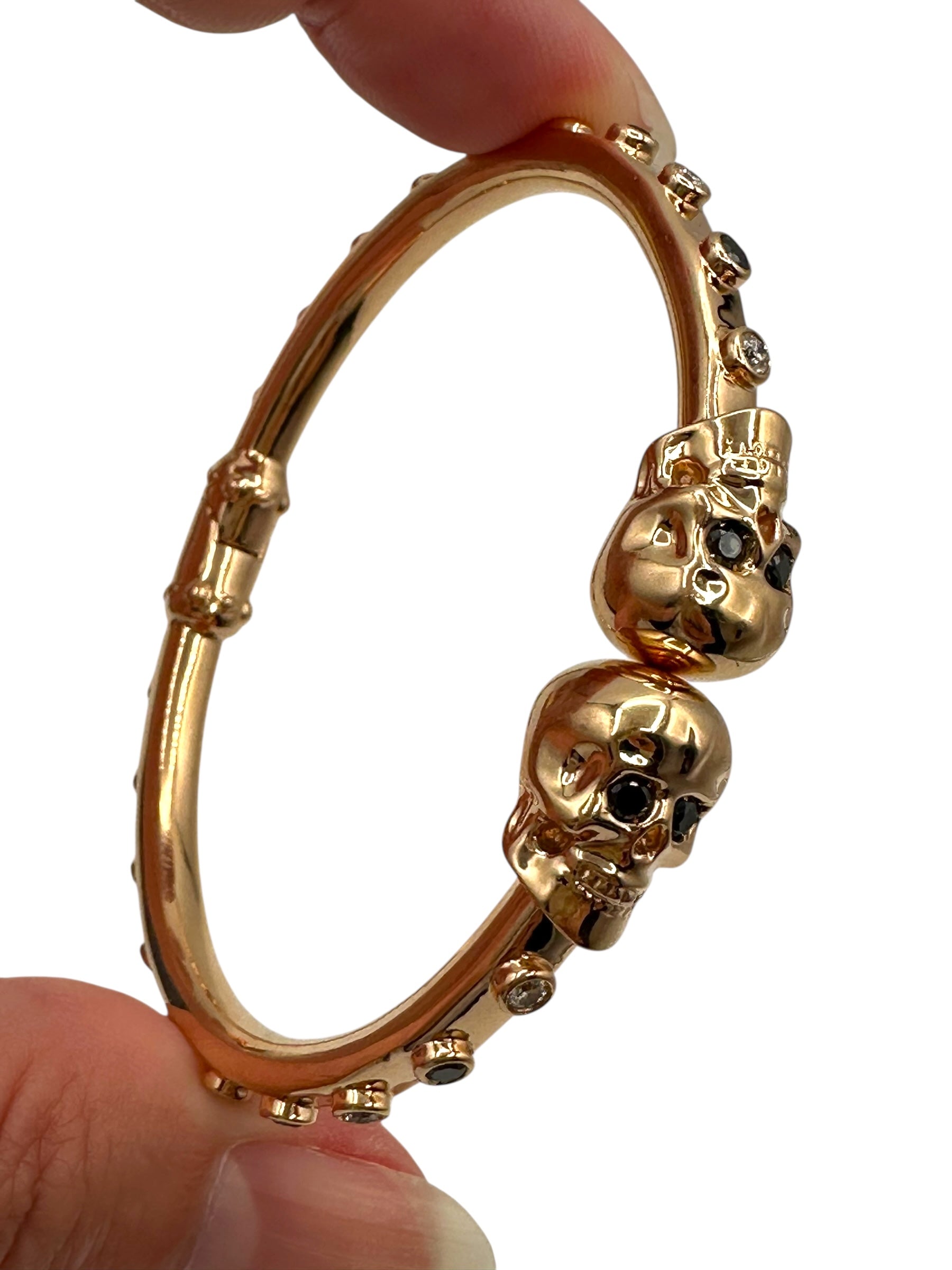 18k Rose Gold Diamond Skull Bangle Bracelet