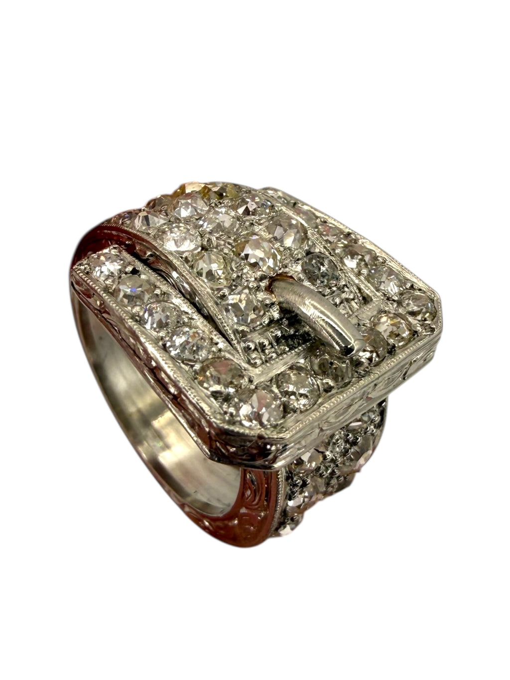 Platinum Art Deco Diamond Buckle Ring
