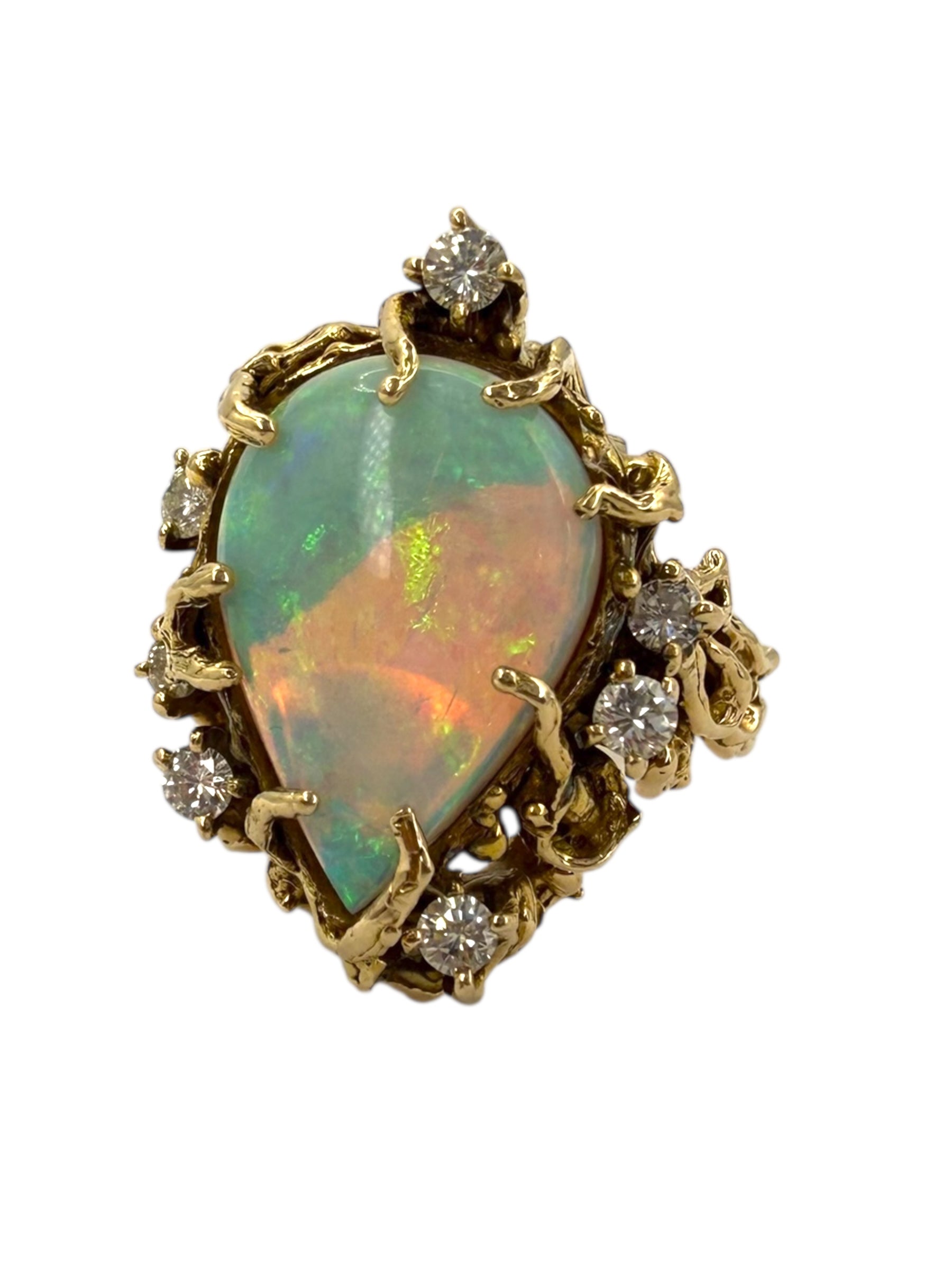 14k Opal Diamond Brutalist Ring