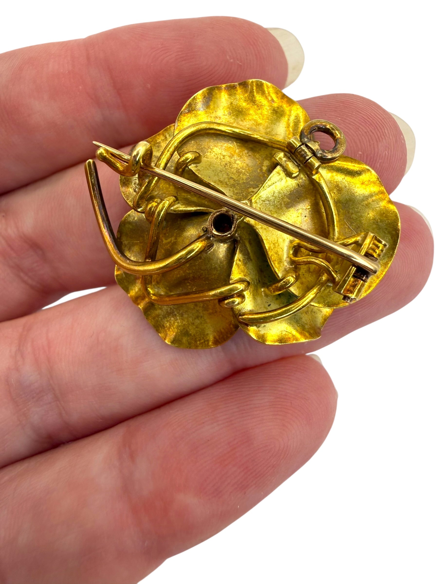 18k Enamel Diamond Pansy Pendant/Brooch