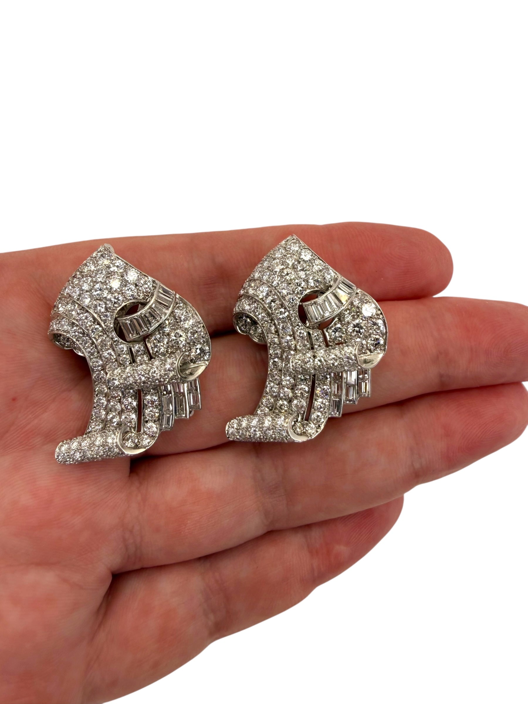 Platinum Diamond Double Clip Brooch