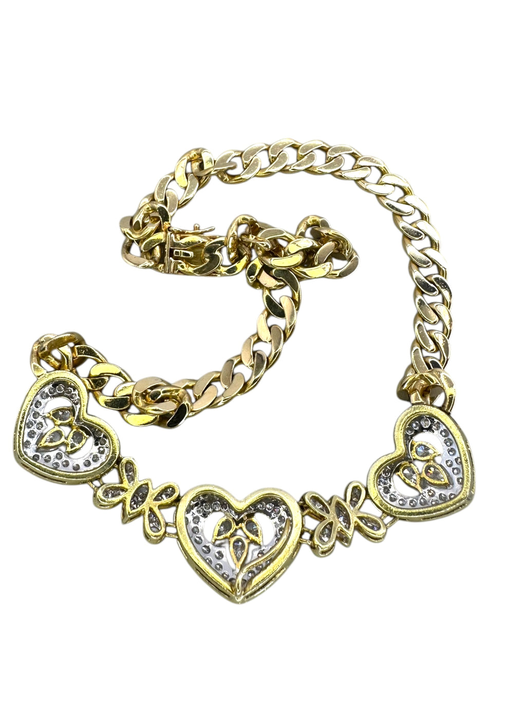 18k Diamond Heart Curb Collar Necklace