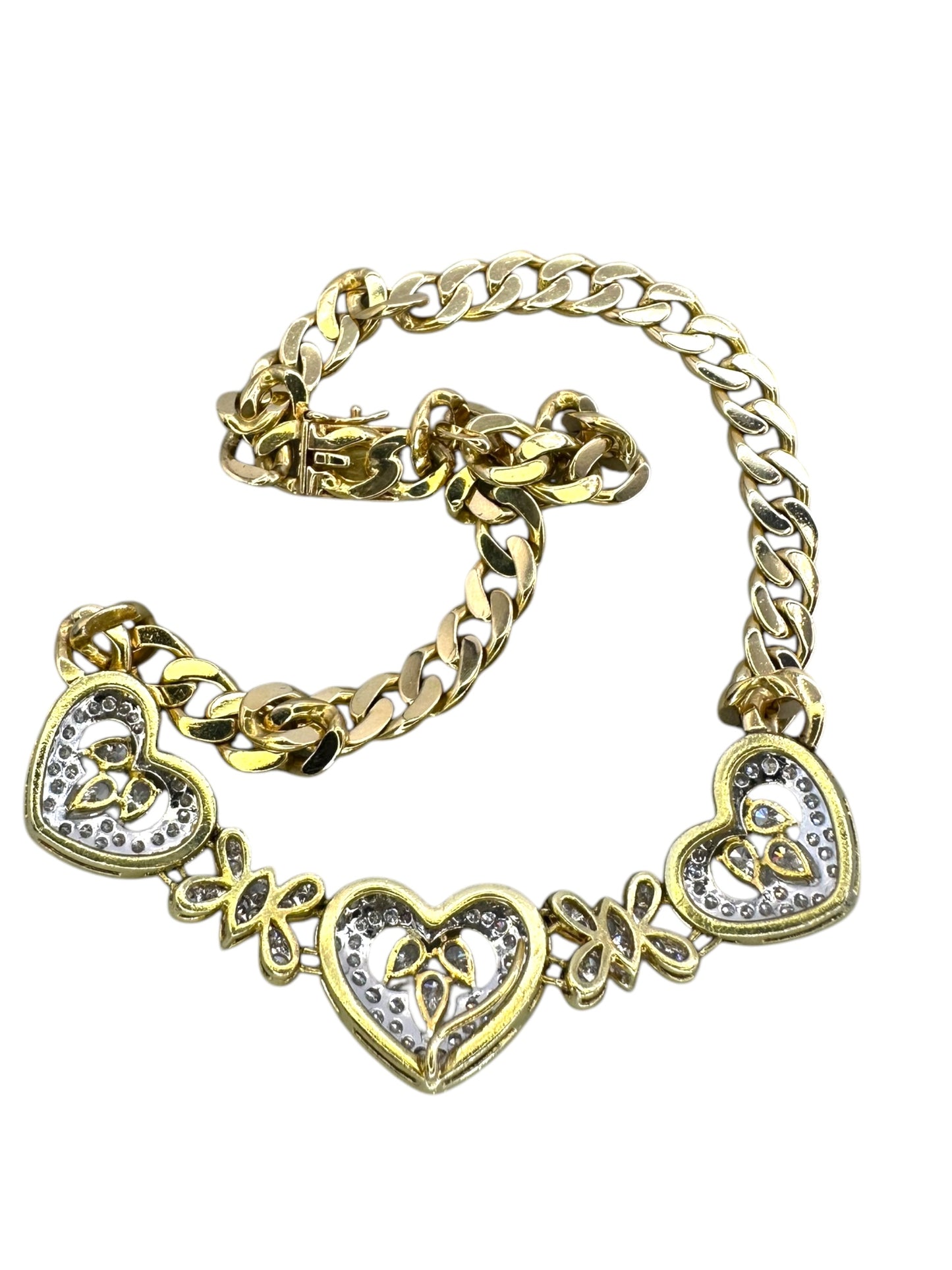 18k Diamond Heart Curb Collar Necklace