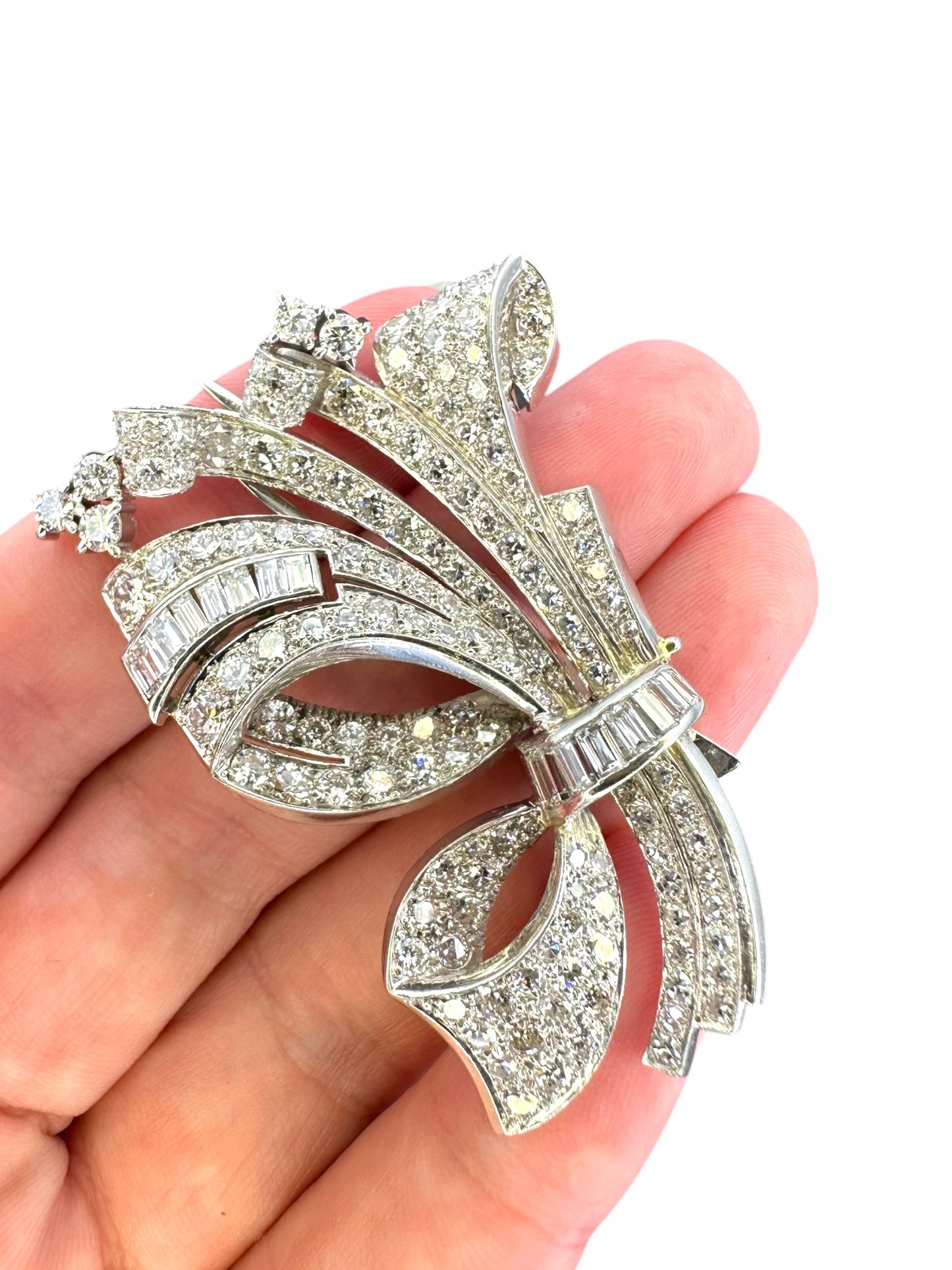 Platinum Diamond Bow Fur Clip Brooch