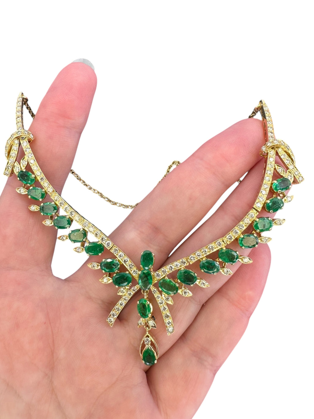 18k Emerald Diamond Bib Necklace