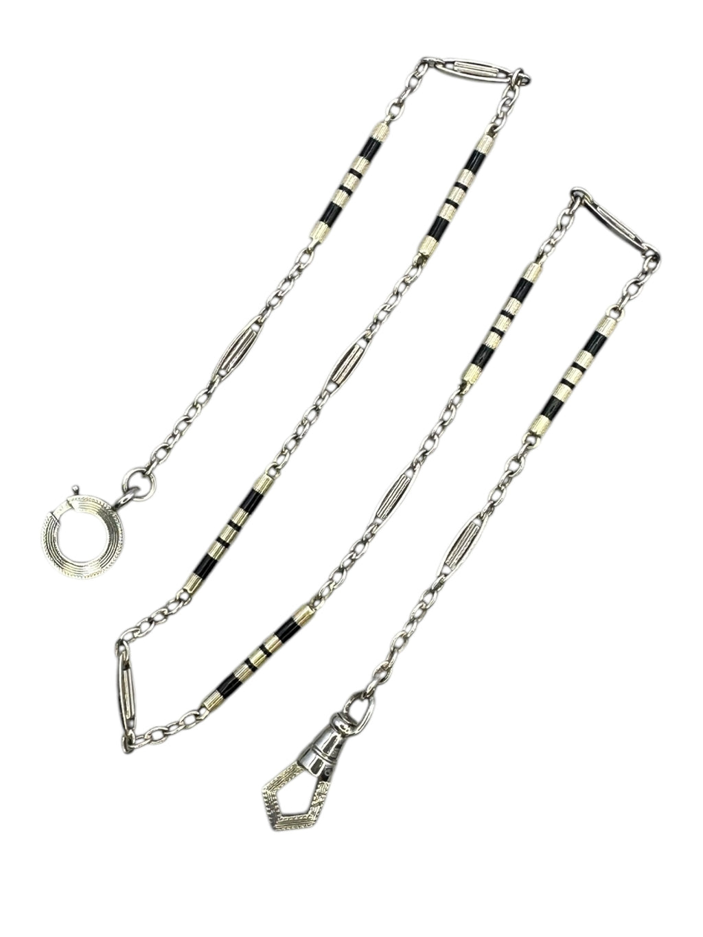 14k White Gold Enamel Watch Chain