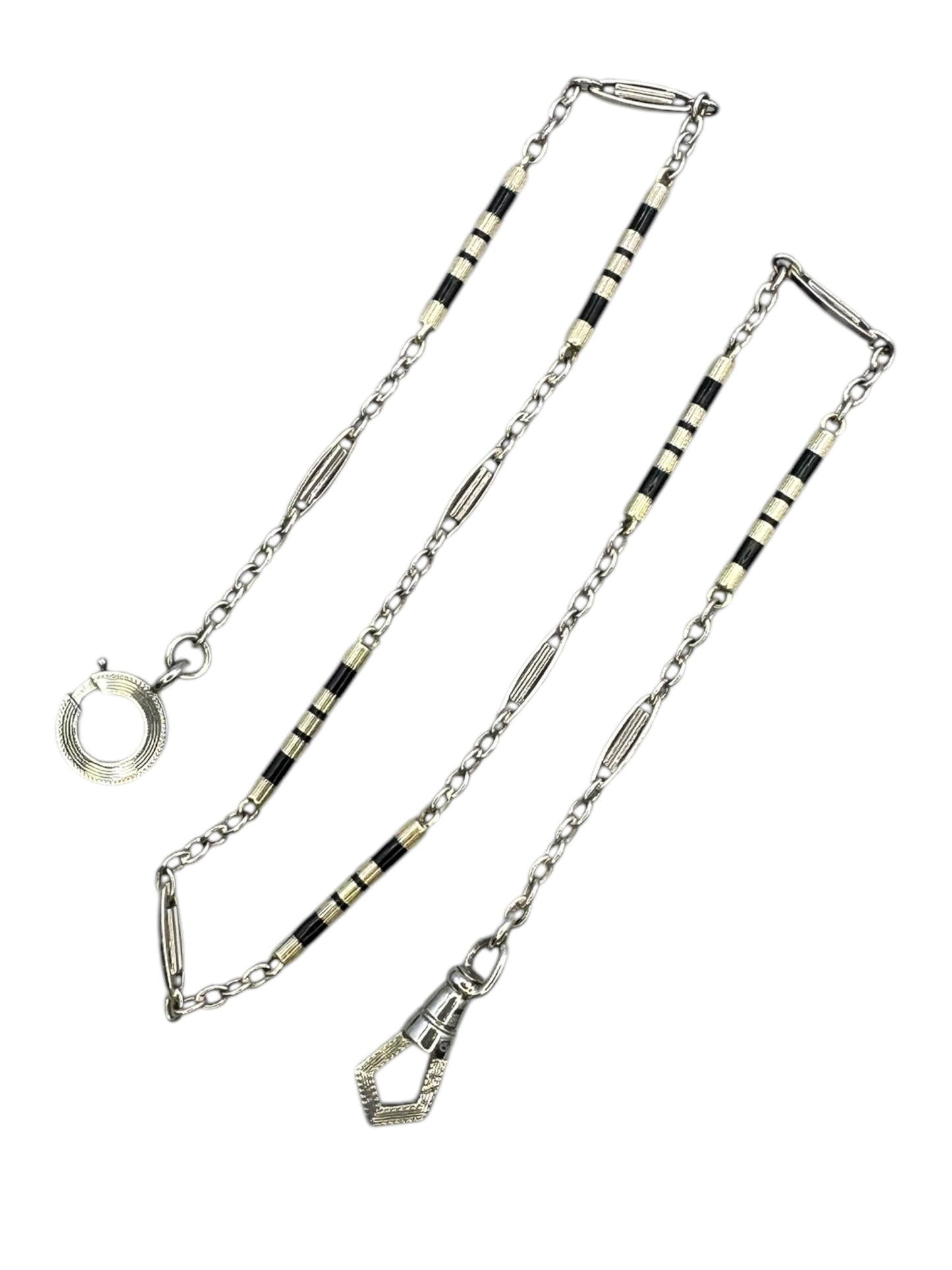 14k White Gold Enamel Watch Chain