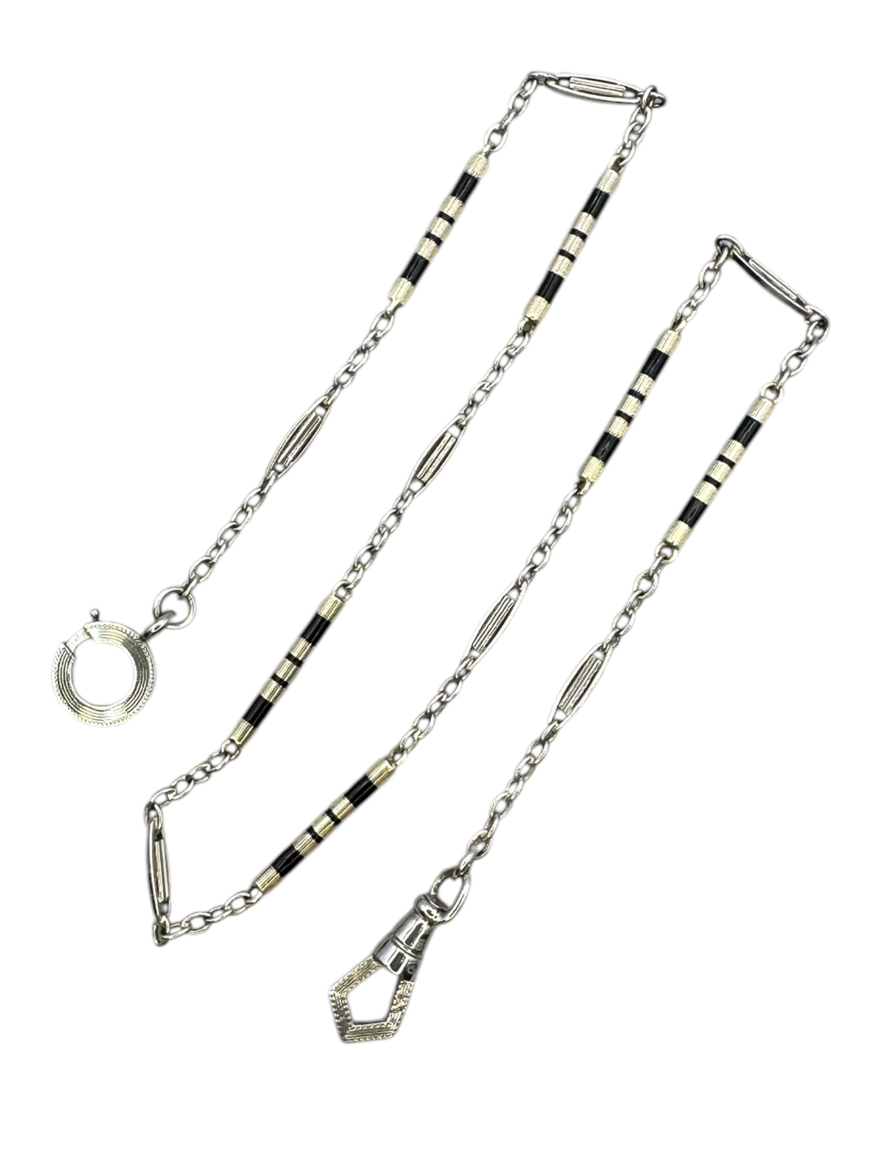 14k White Gold Enamel Watch Chain