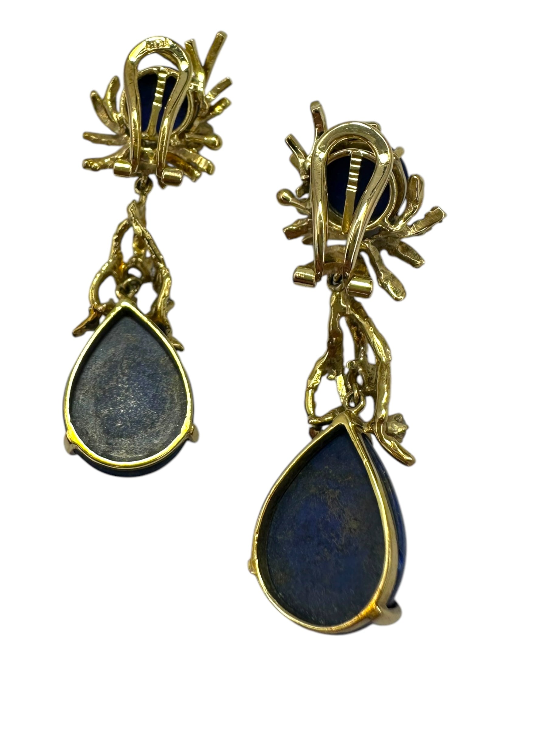 14k Lapis Diamond Drop Clip On Earrings