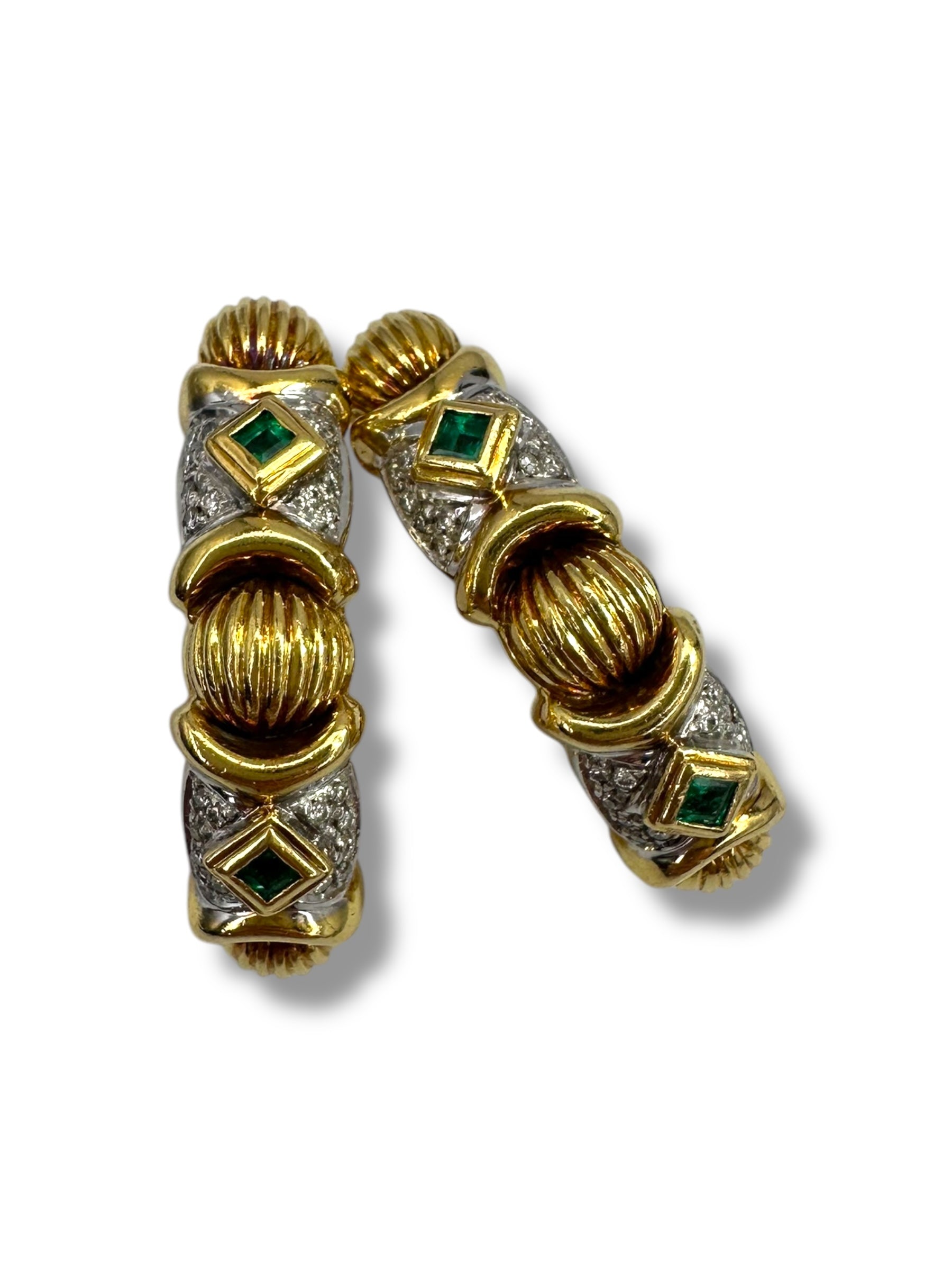 18k Emerald Diamond Hoop Earrings