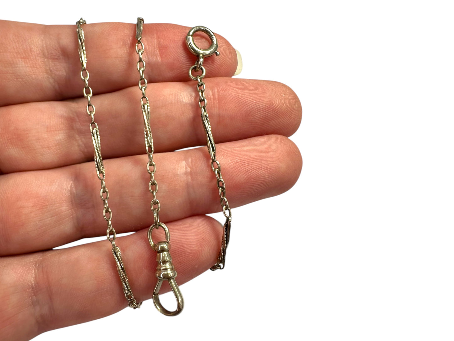14k White Gold Twist Link Watch Chain