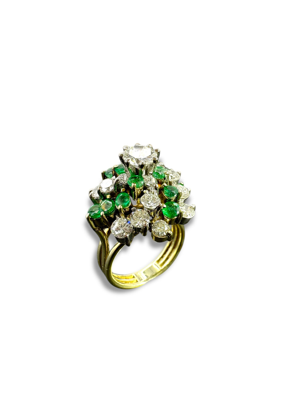 14k Emerald Diamond Swirl Cluster Ring
