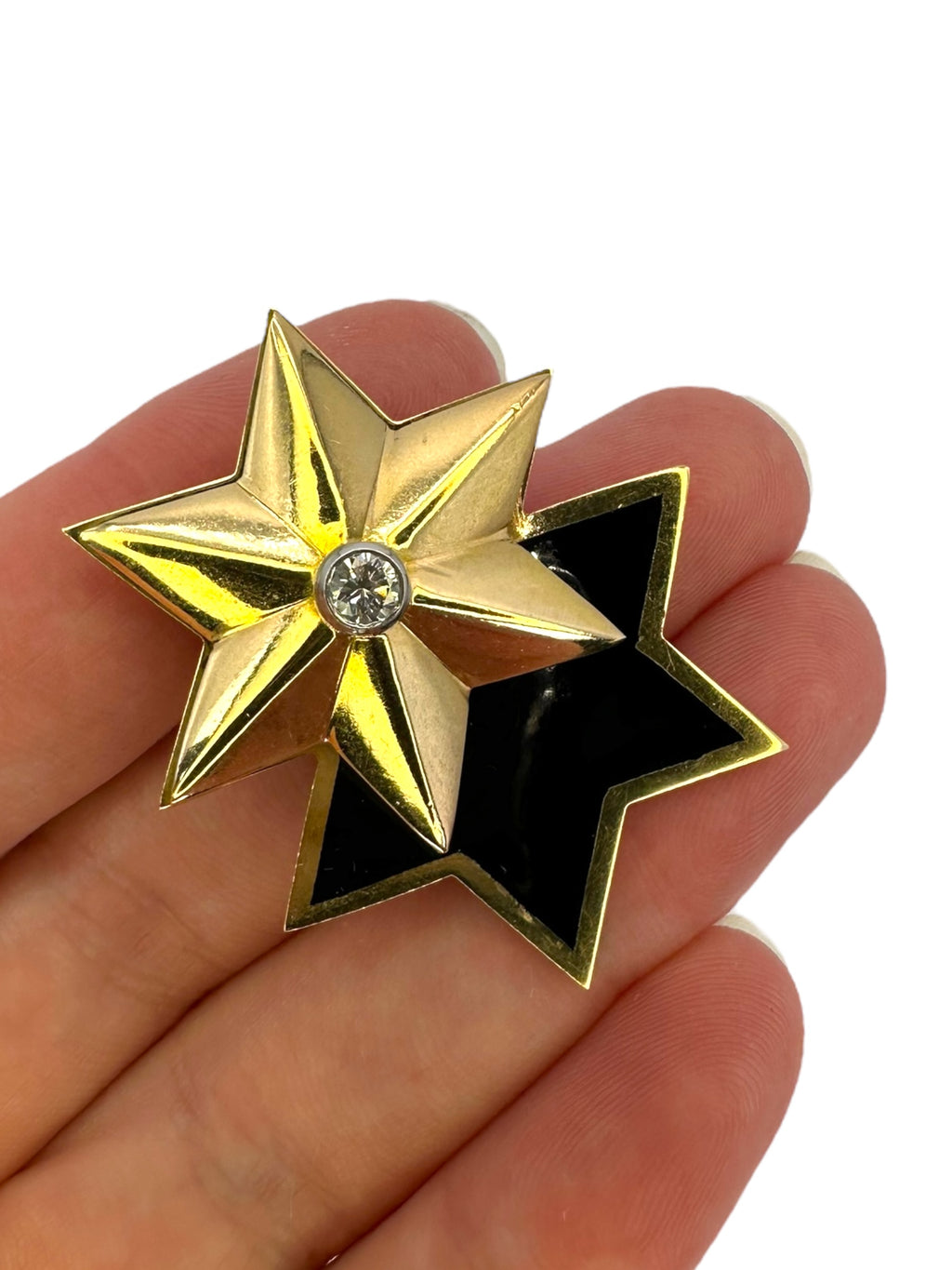 14k Enamel Double Star Diamond Brooch/ Pendant