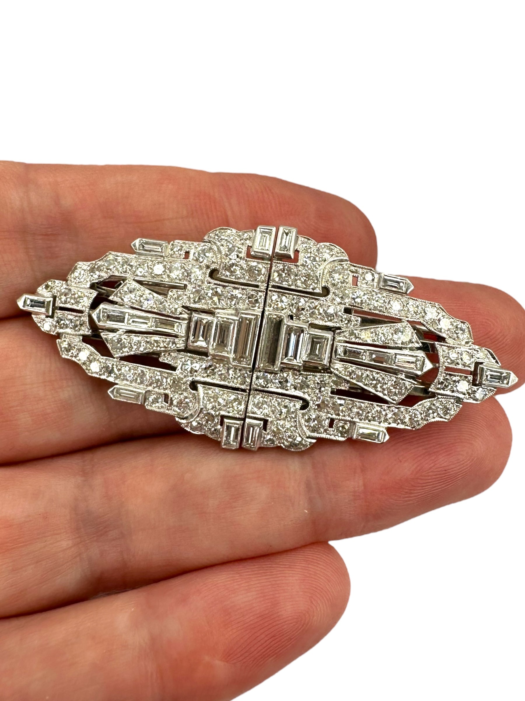Platinum Double Clip Diamond Brooch